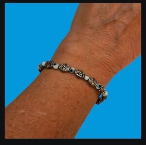 3/$30 HANDMADE Greek Glass Evil Eye Metal Beaded Protection Bracelet